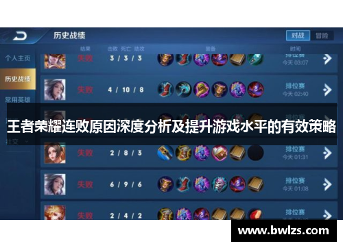 王者荣耀连败原因深度分析及提升游戏水平的有效策略